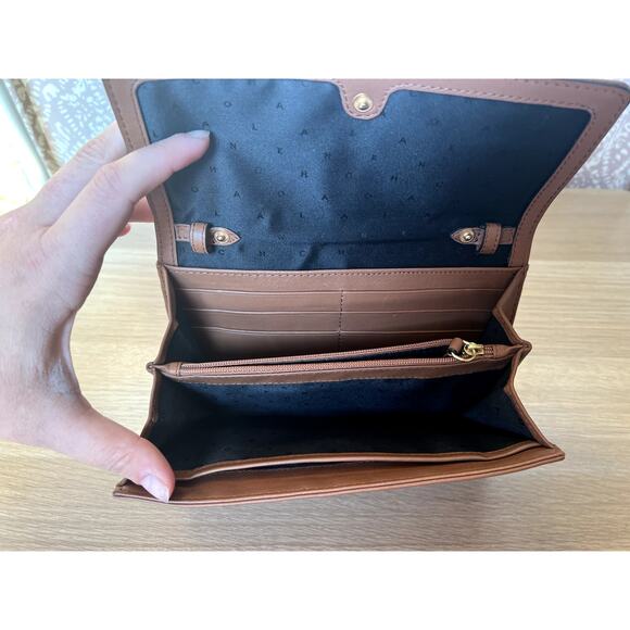 Cole Haan Brown Tan Leather Gold Accent Luxury Large Wallet Clutch - Picture 8 of 12